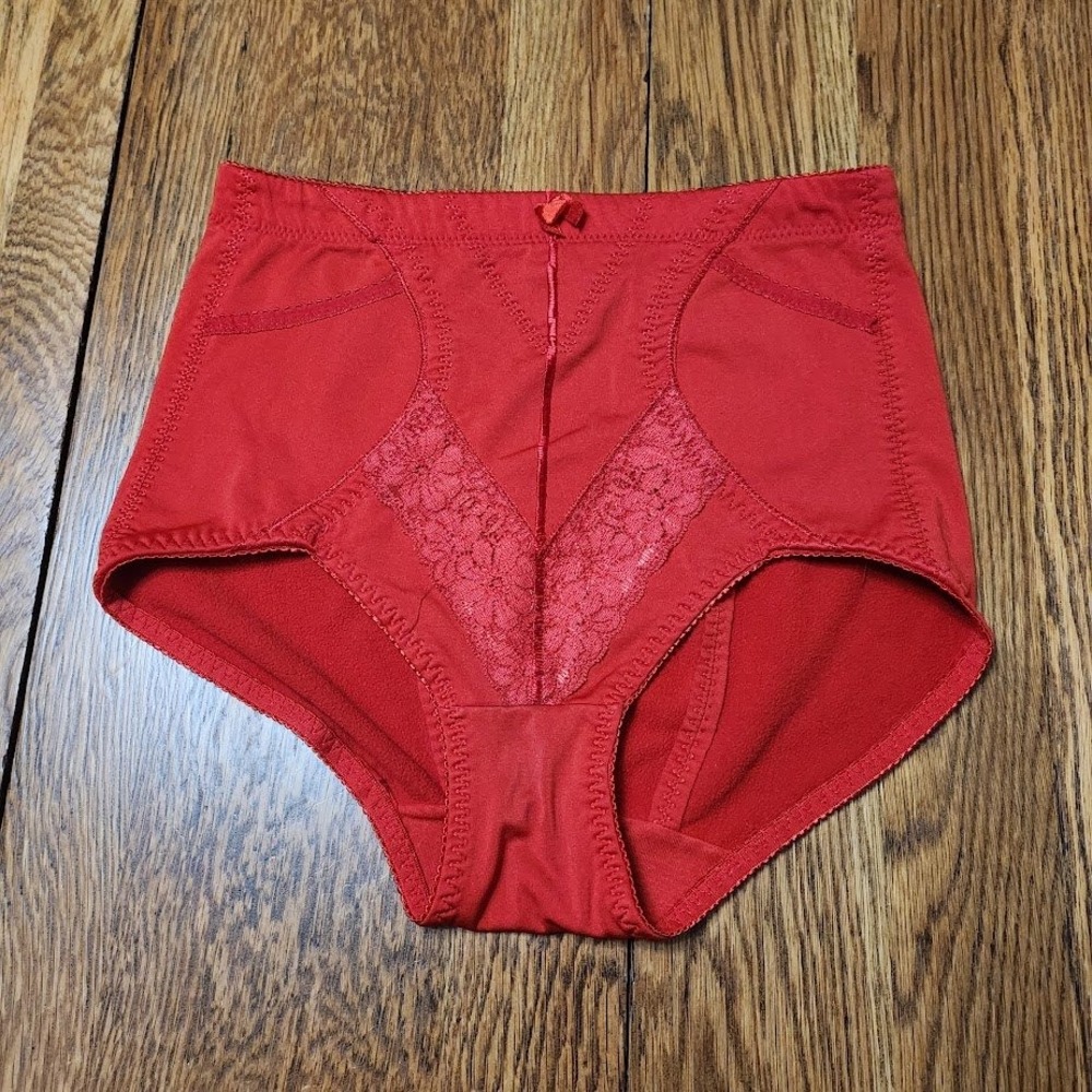 Intimates Red High Waisted Tummy Control Lace Panel Brief Panty Size L 40205 808